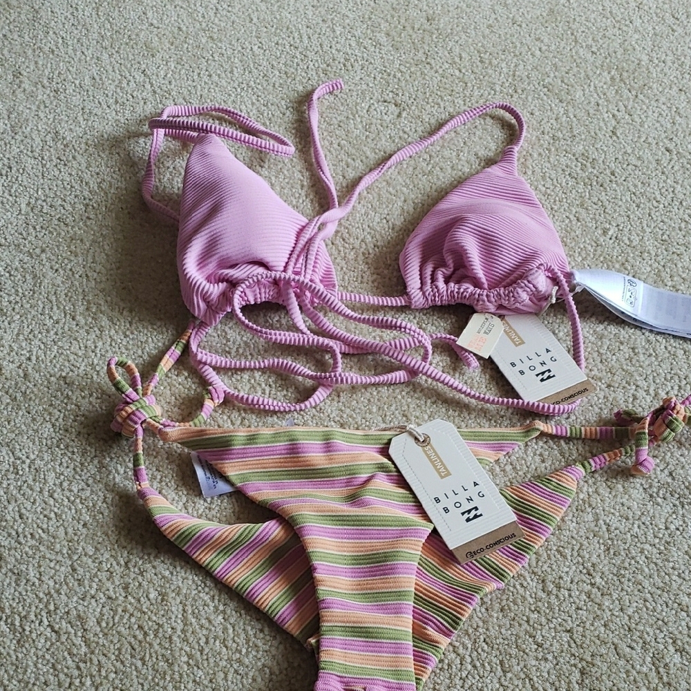 Billabong Pink and Multicolor Striped Bikini